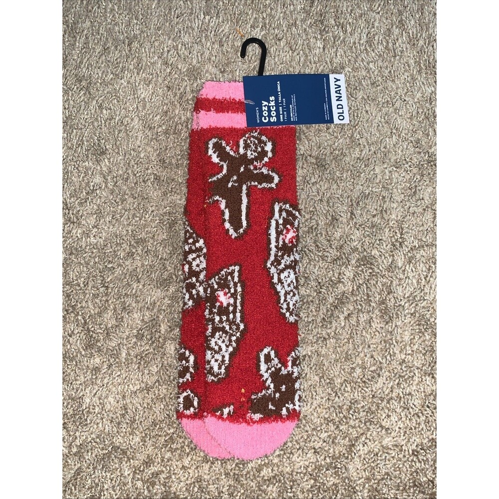 Old Navy Women's One Size Holiday Gingerbread Cookie Design Cozy Socks NWT